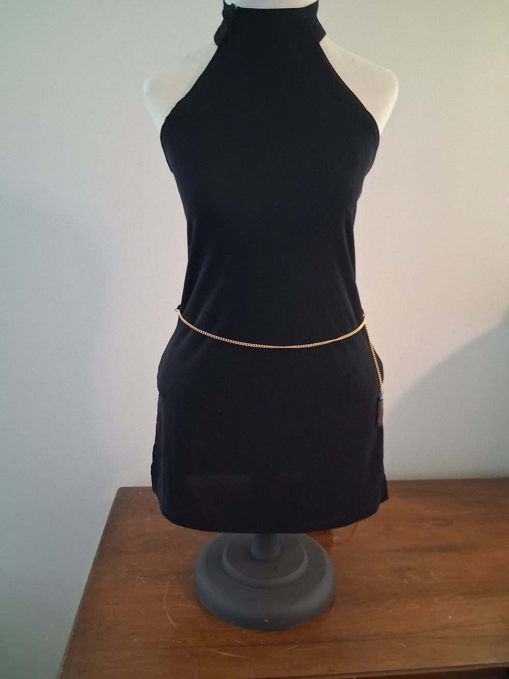 Black Halter Neck Tunic with Gold Chain Accent